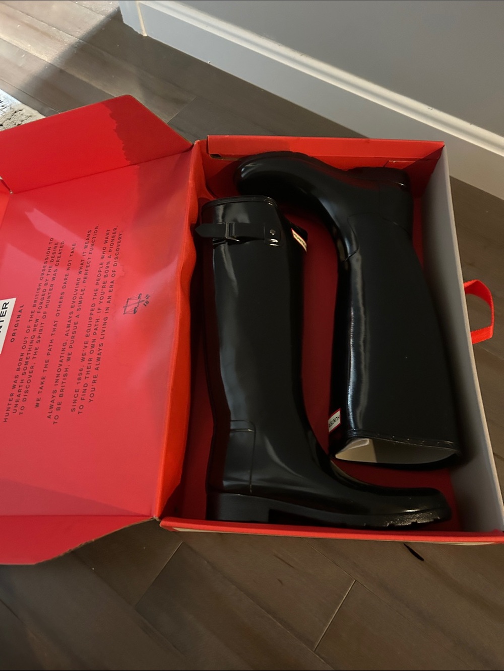 Hunter Black Gloss Tall Wellies with Logo - Picture 7 of 7